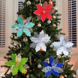 Fleurs de Poinsettia de Noël Pailletées Pour Décoration de Sapin de Noël Fleurs Artificielles à Paillettes Creuses Pour Ornement de Fête