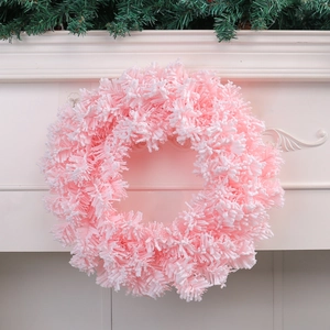 Künstlicher Kirschblütenkranz Rosa Weiß Beflockter Kiefernnadel Türkranz Weihnachten Frühling Hochzeit Party Heimdekor