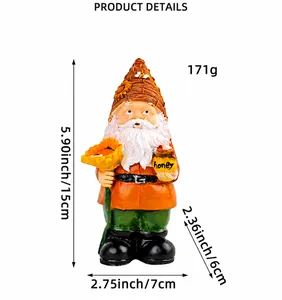 Detailed garden gnome resin statue size guide with honey pot and sunflower accents