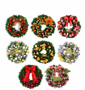 Detail showing eight various Christmas wreaths with berries and festive ornaments