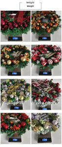 Weight measurement of various Christmas wreaths with red berries and ornaments