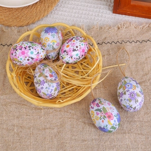 Lot de 6 œufs de Pâques à fleurs dans un panier tressé pour décoration de fête