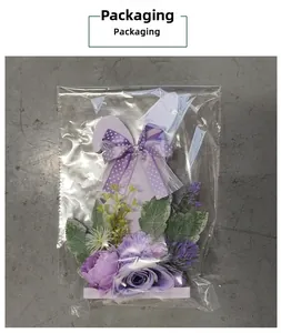 Detailed view of the purple rabbit ear floral ornament in its clear packaging