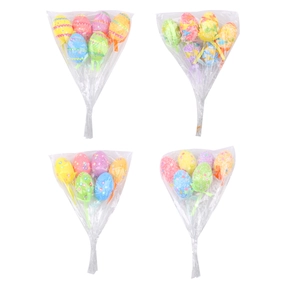 Lot de pics à œufs de Pâques décoratifs en mousse avec motifs pailletés et couleurs