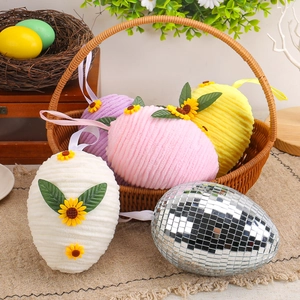 Easter decorative eggs set with corduroy sunflower patterns and disco mirror ball style