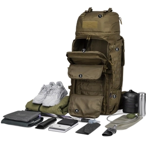 Olive tactical hiking backpack with MOLLE system and multiple storage compartments