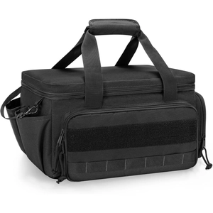 Portable heavy-duty black oxford fabric tactical tool bag with MOLLE system and handles