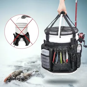 Multifunctional camouflage fishing bucket bag with rod holders and lure storage pockets