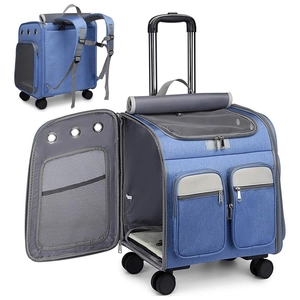 Pet Trolley Backpack Rolling Carrier Oxford Fabric Breathable Mesh Silent Universal Wheels Foldable Travel For Cat Dog