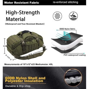 Army green 45L tactical gym bag in waterproof 600D nylon for sports and travel