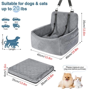 Siège auto matelassé gris pour chien avec laisse de sécurité, supportant jusqu'à 9 kg