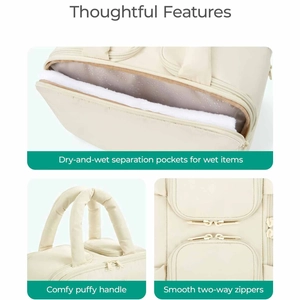Beauty case trapuntato beige con scomparto secco-umido e doppia cerniera per il viaggio