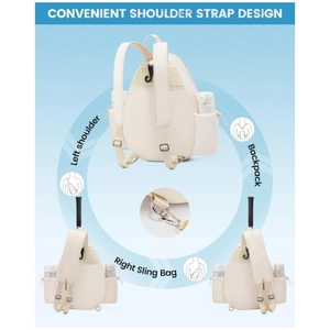 Waterproof cream tennis racket bag with multi-way straps and bottle pocket