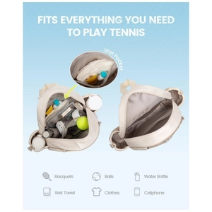 Waterproof off-white tennis backpack with large capacity for rackets and wet-dry storage