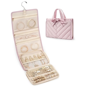 Reise Schmuck Organizer Box Gesteppt Samt Faltbare Schmuckrolle Tragbare Aufbewahrung Für Ringe Halsketten