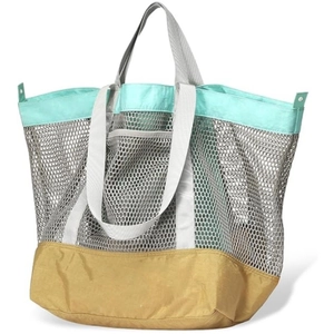 Mesh Beach Tote Bag Nylon Breathable Large Capacity With Zipper Pouch Sandproof Portable Shoulder Bag For Travel Pool Gym