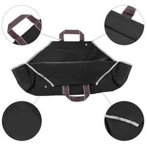 Durable black canvas firewood log carrier bag with reinforced handles for outdoor camping use