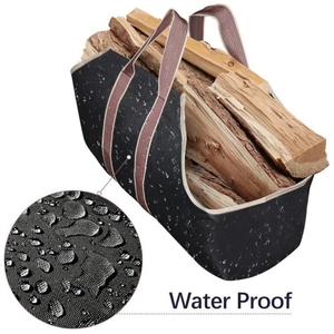 Heavy duty waterproof canvas firewood carrier bag with reinforced handles for camping