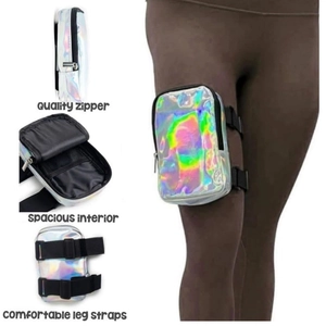 Holographic laser thigh bag for women with adjustable straps and spacious interior