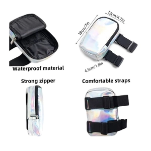 Holographic silver thigh bag with adjustable elastic straps for outdoor hiking and travel