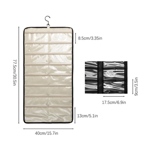 Hanging wall organizer for sunglasses with clear PVC pockets and dimensions 77.5x40cm