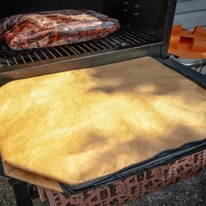 Insulated waterproof BBQ storage bag with wood grain top for outdoor camping and picnics
