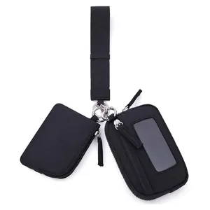 Ensemble porte-monnaie et porte-cartes en nylon imperméable avec cordon de cou noir
