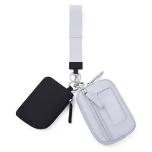 Set de porte-monnaie en nylon avec porte-carte gris et cordon amovible de détail