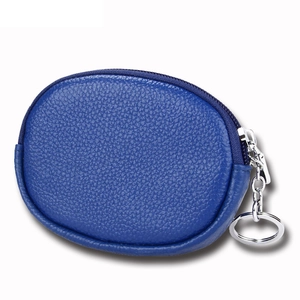 Mini-Geldbörse aus marineblauem Leder mit silbernem Reißverschluss und Schlüsselring
