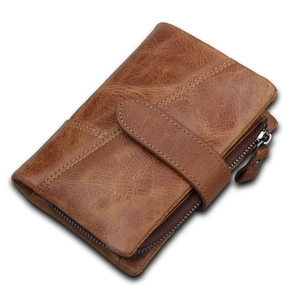 Cartera vintage de cuero para hombre con bloqueo RFID y bolsillo con cremallera