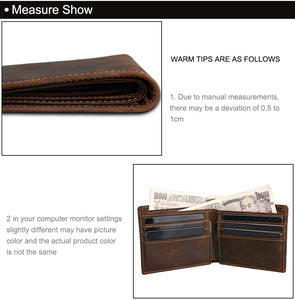 Brown crazy horse leather wallet with internal card slots and RFID protection detail