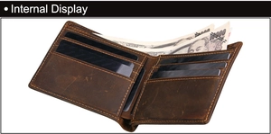 Internal display of crazy horse leather wallet with six card slots and RFID protection