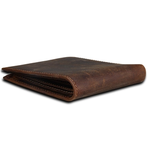Classic dark brown vintage crazy horse leather bifold wallet with RFID blocking for men