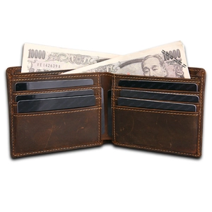 Vintage crazy horse leather bifold wallet for men with RFID blocking and card slots