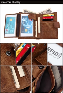 Detail der Herren-Lederbörse mit Kartenfächern, Münzfach und RFID-Schutz im Inneren