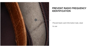 Detail des RFID-Schutzfutters in einer braunen Vintage-Geldbörse aus Leder