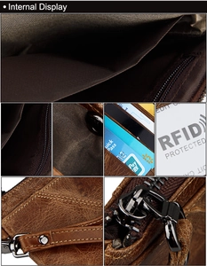 Detail view of brown crazy horse leather wallet with RFID blocking and card slots