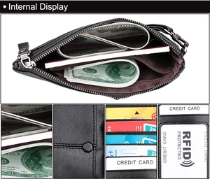 Macro view of RFID-protected interior compartments and slots in a men's leather wallet
