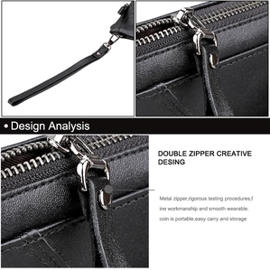 Detail of crazy horse leather wallet with RFID protection and durable metal zippers