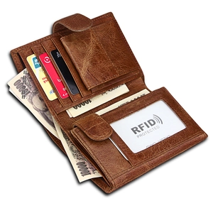 Herren Geldbörse Echtes Leder Vintage RFID Schutz Vollnarbenleder Faltbar Geldklammer Mit Münzfach Für Männer