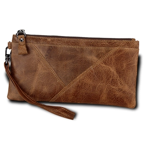 Vintage brown crazy horse leather wallet with RFID blocking and V-shape stitching