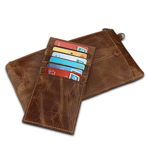 Retro brown crazy horse leather RFID blocking wallet for men with 5 card slots and zipper