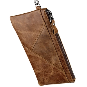 Vintage brown crazy horse leather long wallet for men with secure RFID blocking technology