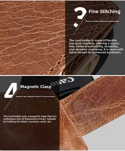 Detail of crazy horse leather wallet with strong magnetic clasp and nylon stitching