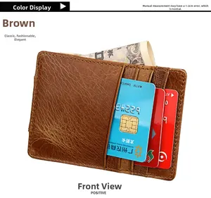 Close-up of brown leather wallet with multiple card slots and visible stitching detail