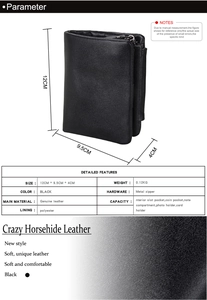 Detailed size specifications and multi-compartment structure of crazy horse leather wallet