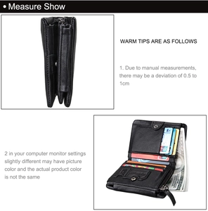 Detail view of leather wallet interior with card slots, cash pocket and zipper pouch