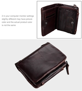 Macro view of dark brown leather wallet showing multiple card slots and zipper compartment
