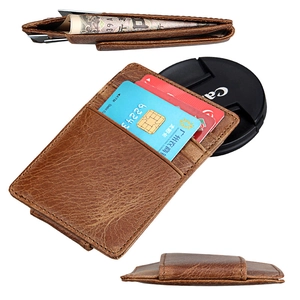 Slim crazy horse leather wallet for men with multi-card slots and secure money clip