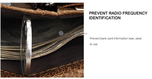 Detalle de capas de protección RFID y textura de cuero natural en billetera marrón
